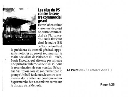 Archive - Le Point - 03/10/2013 - Les élus du PS contre le centre commercial géant